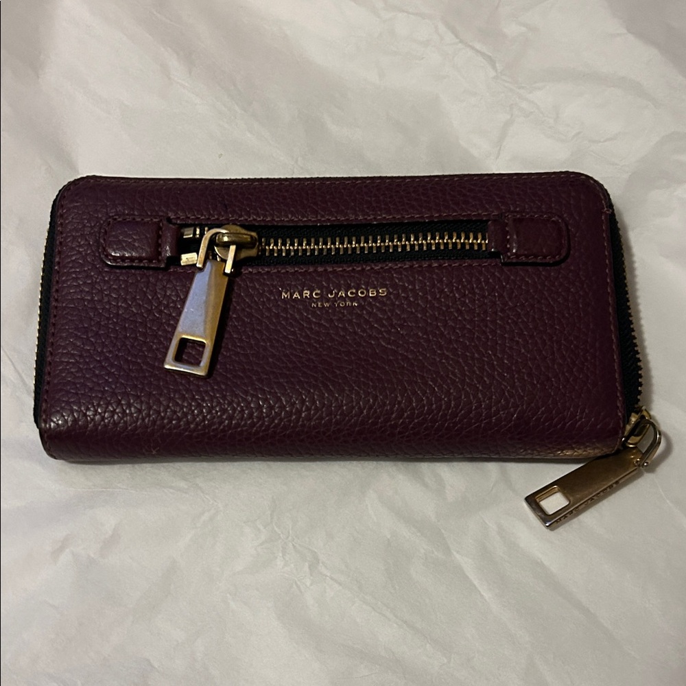 Marc Jacobs Aubergine Leather Wallet with Gold Accents